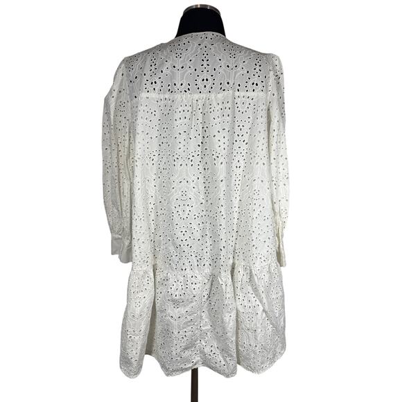 Zara The Emily Mini Babydoll Dress Mini Drop Waist Eyelet White Size L Coquette - Picture 9 of 16